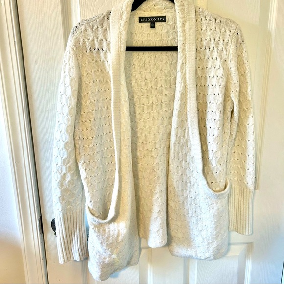 Brixon Ivy white open front cable knit cardigan size small - Picture 1 of 6